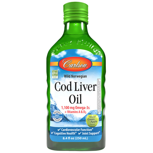 Carlson Labs Wild Norwegian Cod Liver Oil, 1100mg Natural Green Apple - 250 ml. | High-Quality Omegas, EFAs, CLA, Oils | MySupplementShop.co.uk