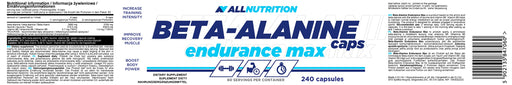 Allnutrition Beta-Alanine Endurance Max - 240 caps | High-Quality Beta-Alanine | MySupplementShop.co.uk
