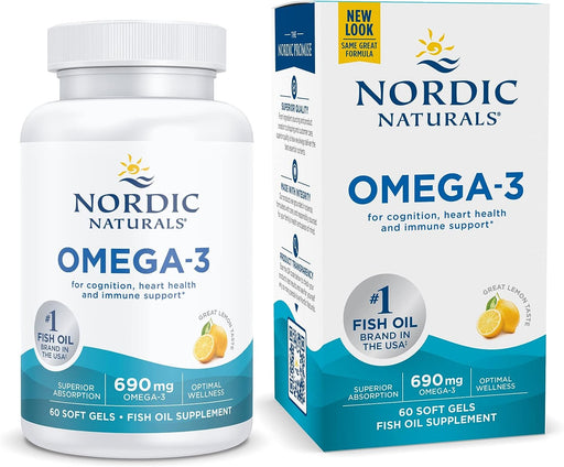 Nordic Naturals Omega-3, 690mg Lemon - 60 softgels | High-Quality Health and Wellbeing | MySupplementShop.co.uk