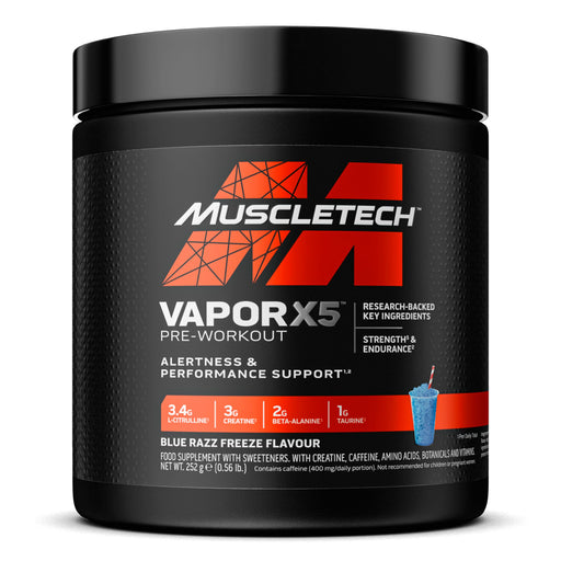 MuscleTech Vapor X5 Pre-Workout, Blue Razz Freeze - 252g Best Value Nutritional Supplement at MYSUPPLEMENTSHOP.co.uk