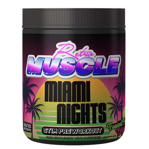 Retro Muscle Miami Nights 480g Tropical Fruit Blast | Premium Health & Nutrition at MySupplementShop.co.uk