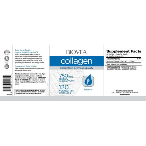 Biovea Collagen 750mg 120 Vegetarian Capsules | Premium Supplements at MYSUPPLEMENTSHOP
