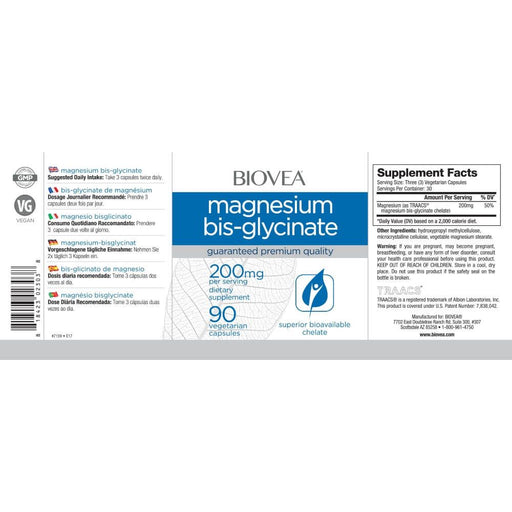 Biovea Magnesium Bis-Glycinate 200mg 90 Vegetarian Capsules | Premium Supplements at MYSUPPLEMENTSHOP