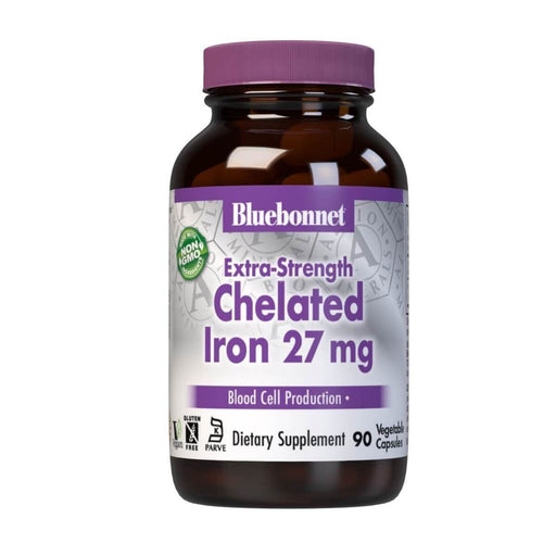 Bluebonnet Extra-Strength Chelated Iron 27mg 90 Vegetable Capsules | Premium Supplements at MYSUPPLEMENTSHOP