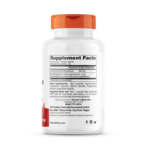 Doctor's Best High Absorption CoQ10 with BioPerine 400 mg 60 Veggie Capsules | Premium Supplements at MYSUPPLEMENTSHOP