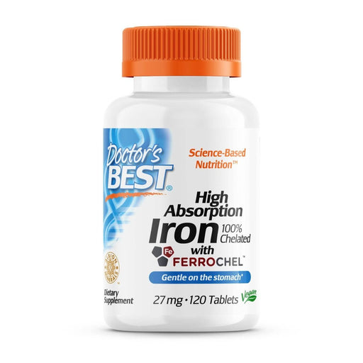 Doctor's Best High Absorption Iron with Ferrochel 27mg 120 Tablets | Premium Supplements at MYSUPPLEMENTSHOP
