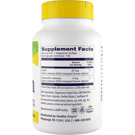 Healthy Origins Lutein 20mg 180 Veggie Softgels | Premium Supplements at MYSUPPLEMENTSHOP