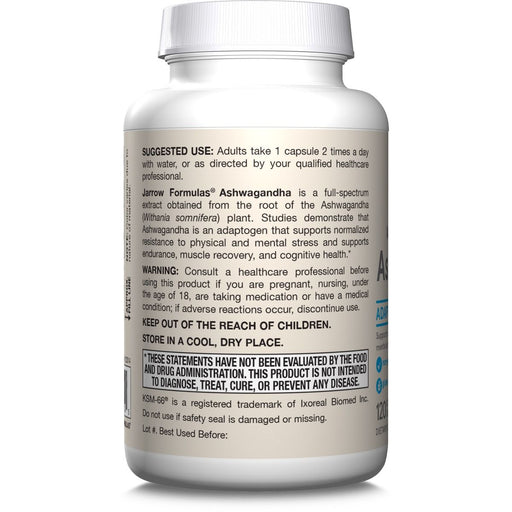Jarrow Formulas Ashwagandha 300mg 120 Veggie Capsules | Premium Supplements at MYSUPPLEMENTSHOP