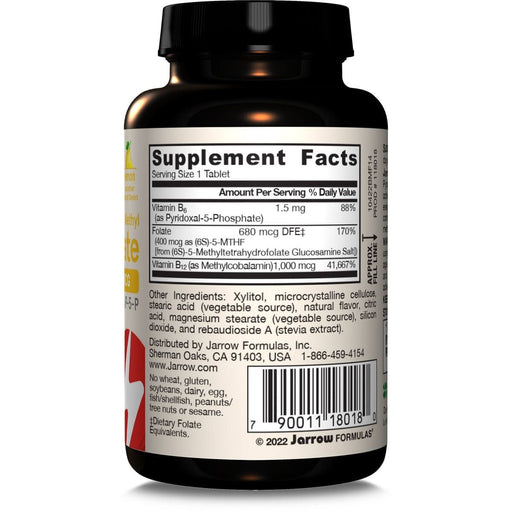 Jarrow Formulas Vitamin Methyl B-12 &amp; Methyl Folate 100 Lemon Chewable Tablets | Premium Supplements at MYSUPPLEMENTSHOP