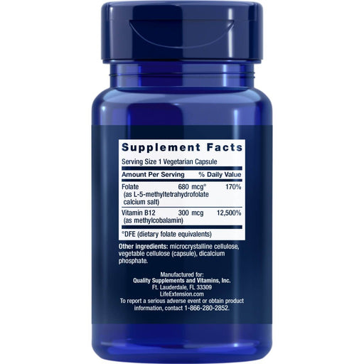 Life Extension BioActive Folate &amp; Vitamin B12 90 Vegetarian Capsules | Premium Supplements at MYSUPPLEMENTSHOP