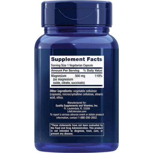 Life Extension Magnesium Caps 500 mg 100 Vegetarian Capsules | Premium Supplements at MYSUPPLEMENTSHOP