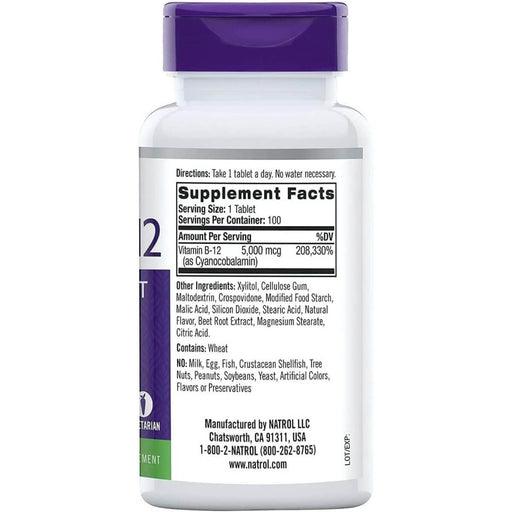Natrol Vitamin B-12 5,000mcg 100 Strawberry Tablets | Premium Supplements at MYSUPPLEMENTSHOP