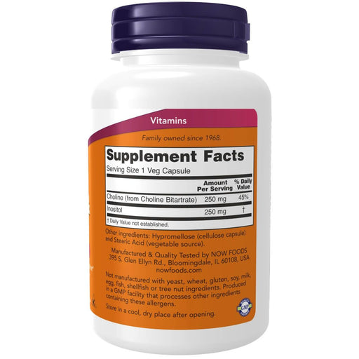NOW Foods Choline &amp; Inositol 500 mg 100 Veg Capsules | Premium Supplements at MYSUPPLEMENTSHOP