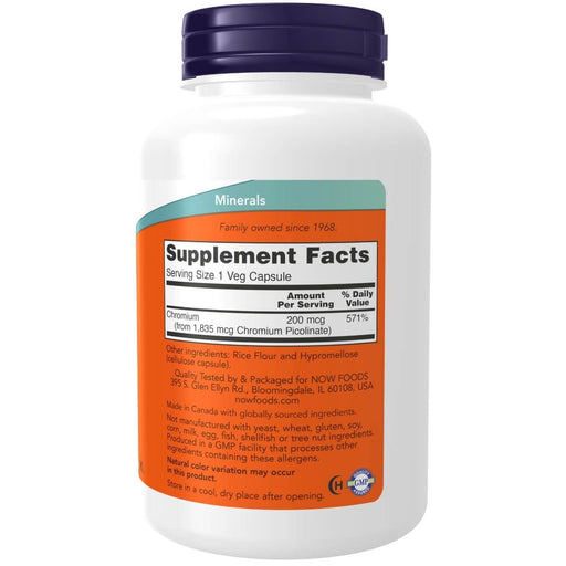 NOW Foods Chromium Picolinate 200 mcg 250 Veg Capsules | Premium Supplements at MYSUPPLEMENTSHOP