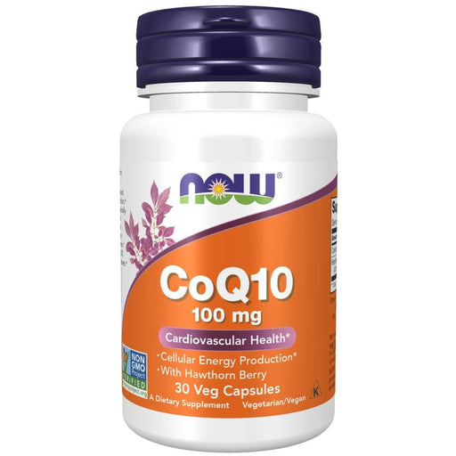 NOW Foods CoQ10 100 mg with Hawthorn Berry 30 Veg Capsules | Premium Supplements at MYSUPPLEMENTSHOP