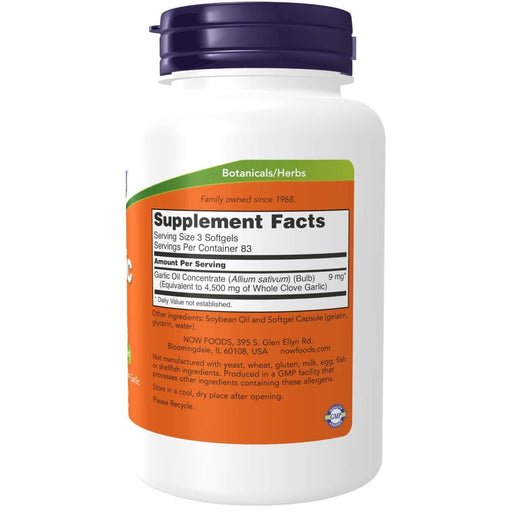 NOW Foods Garlic Oil 1,500 mg 250 Softgels | Premium Supplements at MYSUPPLEMENTSHOP