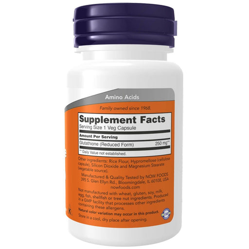NOW Foods Glutathione 250 mg 60 Veg Capsules | Premium Supplements at MYSUPPLEMENTSHOP