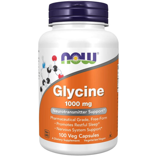 NOW Foods Glycine 1000mg 100 Vegetarian Capsules | Premium Supplements at MYSUPPLEMENTSHOP
