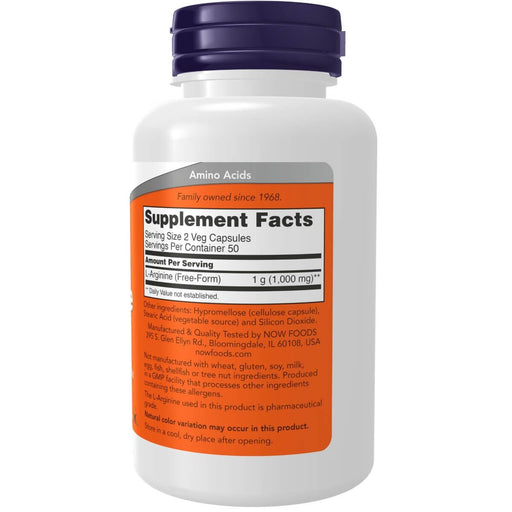 NOW Foods L-Arginine 500 mg 100 Veg Capsules | Premium Supplements at MYSUPPLEMENTSHOP