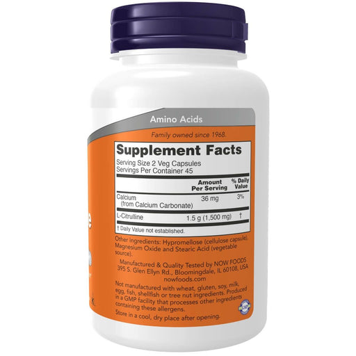 NOW Foods L-Citrulline 750 mg 90 Veg Capsules | Premium Supplements at MYSUPPLEMENTSHOP