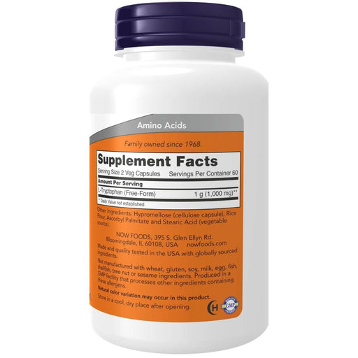 NOW Foods L-Tryptophan 500 mg 120 Veg Capsules | Premium Supplements at MYSUPPLEMENTSHOP