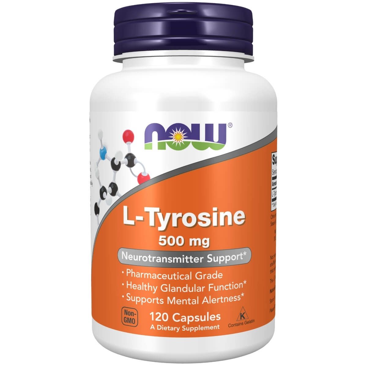 NOW Foods L-Tyrosine 500 mg 120 Capsules | Premium Supplements at MYSUPPLEMENTSHOP
