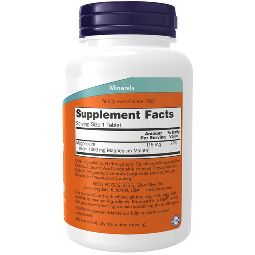 NOW Foods Magnesium Malate 1000 mg 180 Tablets | Premium Supplements at MYSUPPLEMENTSHOP