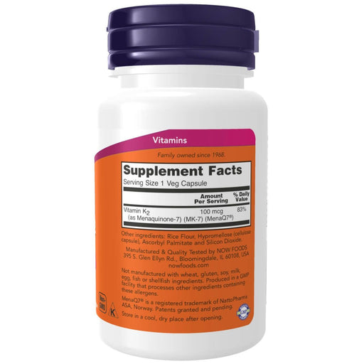 NOW Foods MK-7 Vitamin K-2 100 mcg 60 Veg Capsules | Premium Supplements at MYSUPPLEMENTSHOP