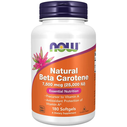 NOW Foods Natural Beta Carotene 7,500mcg (25,000 IU) 180 Softgels | Premium Supplements at MYSUPPLEMENTSHOP