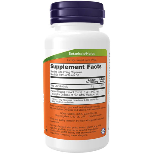 NOW Foods Panax Ginseng Extract 500 mg 100 Veg Capsules | Premium Supplements at MYSUPPLEMENTSHOP