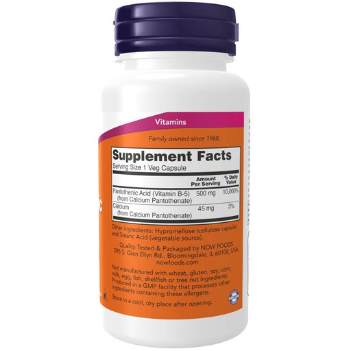 NOW Foods Pantothenic Acid (Vitamin B-5) 500 mg 100 Veg Capsules | Premium Supplements at MYSUPPLEMENTSHOP