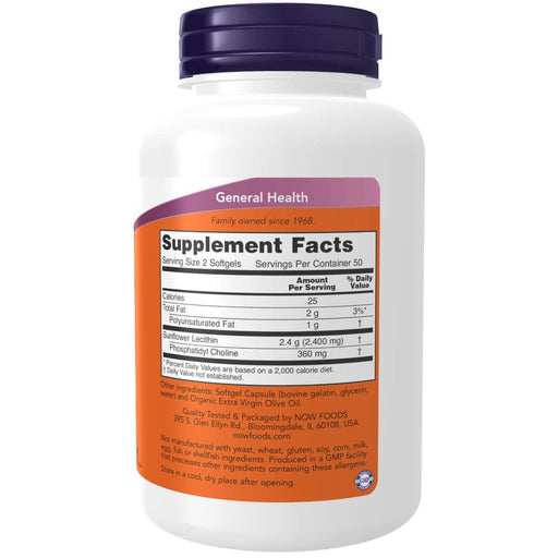 NOW Foods Sunflower Lecithin 1,200 mg 100 Softgels | Premium Supplements at MYSUPPLEMENTSHOP