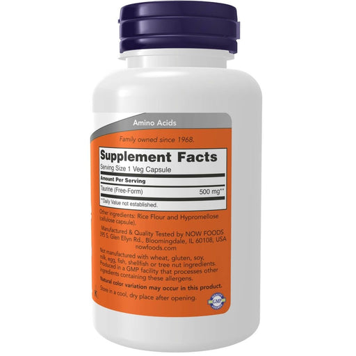 NOW Foods Taurine 500 mg 100 Veg Capsules | Premium Supplements at MYSUPPLEMENTSHOP