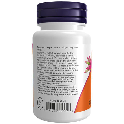 NOW Foods Vitamin D-3 2,000 IU 120 Softgels | Premium Supplements at MYSUPPLEMENTSHOP
