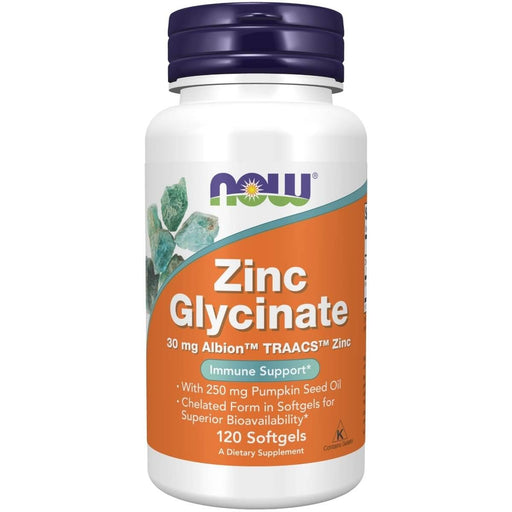 NOW Foods Zinc Glycinate 120 Softgels | Premium Supplements at MYSUPPLEMENTSHOP
