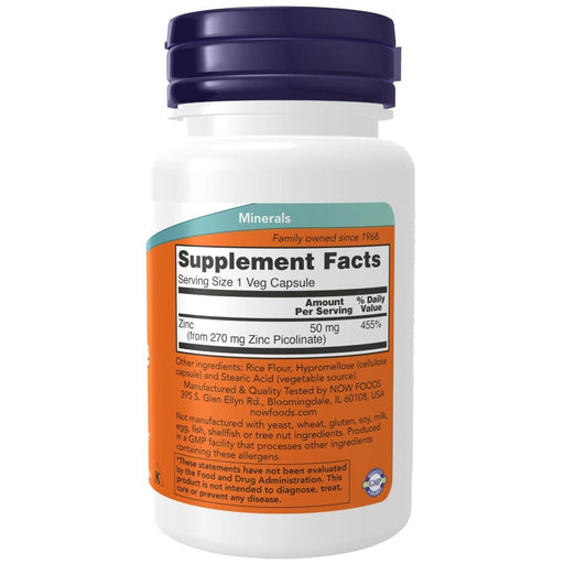 NOW Foods Zinc Picolinate 50 mg 60 Veg Capsules | Premium Supplements at MYSUPPLEMENTSHOP