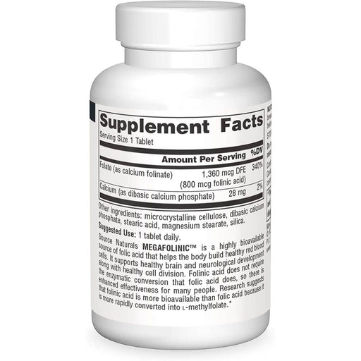 Source Naturals MegaFolinic (Folic Acid) 800mcg 120 Tablets | Premium Supplements at MYSUPPLEMENTSHOP