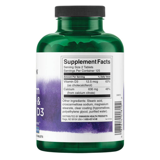 Swanson Calcium Citrate &amp; Vitamin D 250 Tablets | Premium Supplements at MYSUPPLEMENTSHOP