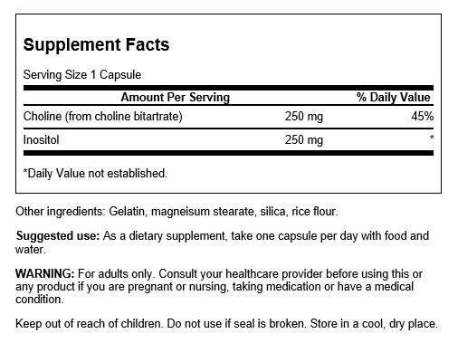 Swanson Choline &amp; Inositol 250 Capsules | Premium Supplements at MYSUPPLEMENTSHOP