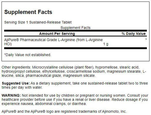 Swanson L-Arginine Sustained Release 1000mg 90 Tablets | Premium Supplements at MYSUPPLEMENTSHOP