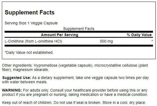 Swanson L-Ornithine 500 mg 60 Veggie Capsules | Premium Supplements at MYSUPPLEMENTSHOP