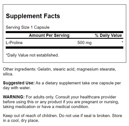 Swanson L-Proline 500 mg 100 Capsules at MySupplementShop.co.uk