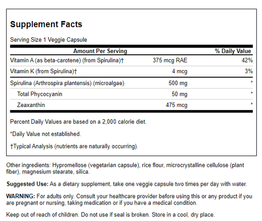 Swanson Spirulina Blue-Green Algae 500 mg 90 Veg Capsules | Premium Supplements at MYSUPPLEMENTSHOP