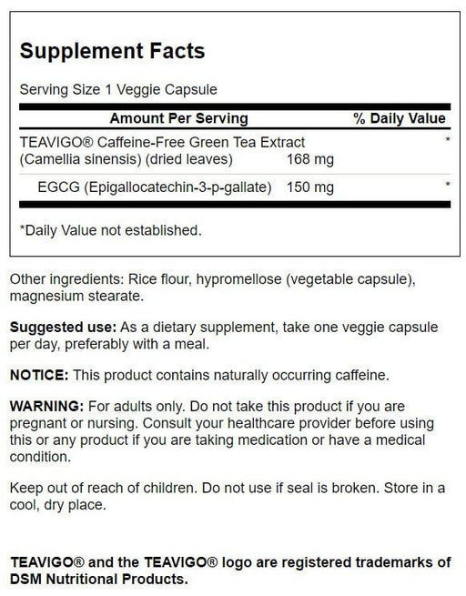 Swanson Teavigo Green Tea Extract 30 Veg Capsules | Premium Supplements at MYSUPPLEMENTSHOP