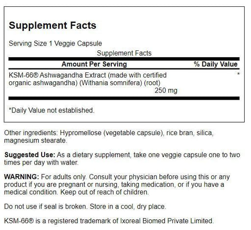 Swanson Ultimate Ashwagandha KSM-66 250 mg 60 Vegetarian Capsules | Premium Supplements at MYSUPPLEMENTSHOP