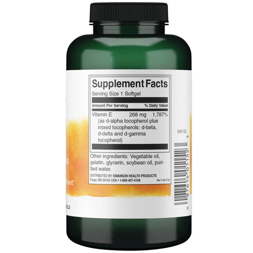 Swanson Vitamin E Mixed Tocopherols 400iu 250 Softgels | Premium Supplements at MYSUPPLEMENTSHOP