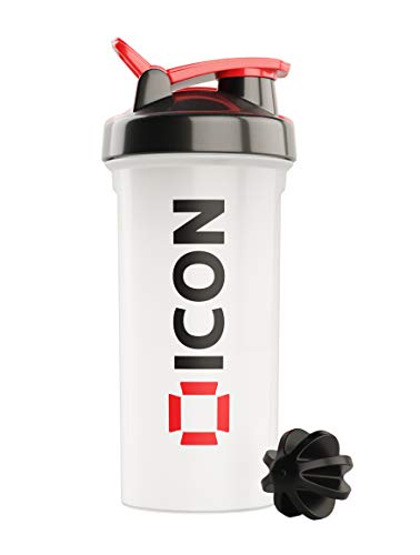 ICON Nutrition Classic Protein Shaker Bottle 600ml Protein Shaker (Clear/Black (Red Cap)) | High-Quality Water Bottles | MySupplementShop.co.uk