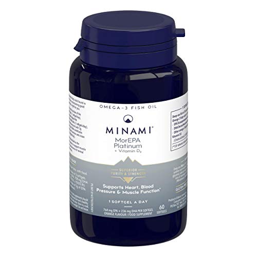 Omega 3 Fish Oil Supplement - Minami - MorEPA Platinum with high Concentration of EPA DHA & Vitamin D - Helps Maintain Healthy Heart Blood Pressure and Muscle Function - 60 Softgels | High-Quality Fish Oils | MySupplementShop.co.uk