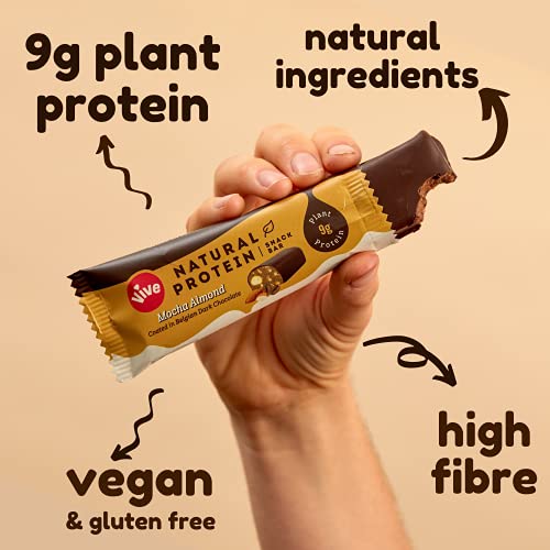 Vive Gluten Free Protein Bars High Protein Snacks Vegan High-Fibre 100% Natural Non-Dairy Mocha Almond Flavour 12 x 49g | High-Quality High Protein | MySupplementShop.co.uk