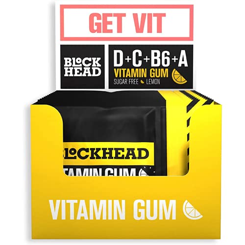 BLOCKHEAD Lemon Multivitamin Chewing Gum | Vitamins D C B6 & A - Sugar & Calorie-Free 120 Pieces | High-Quality Diet & Nutrition | MySupplementShop.co.uk